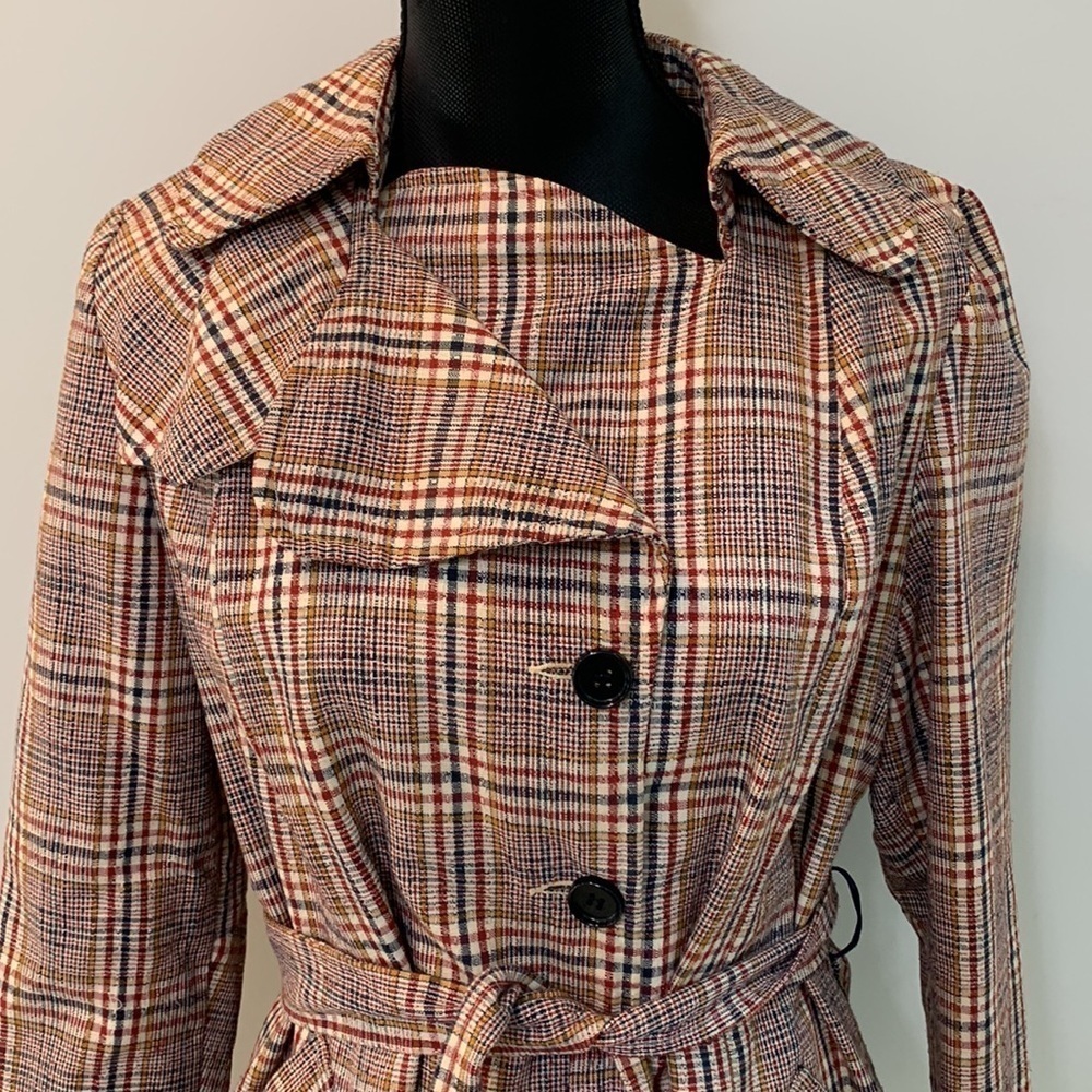 Vintage Plaid Belted Women's Nancy Drew Sherlock Trench Coat Small READ - Picture 2 of 9